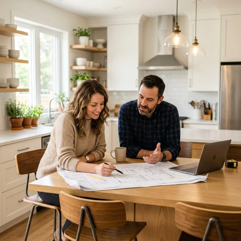 Solar professionals reviewing plans